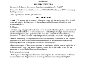 Decision No. 1696/QĐ-TTg 2014 measures treat ash slag gypsum for the production of building materials