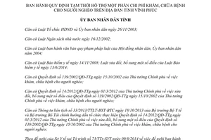 Quyết định 43/2014/QĐ-UBND hỗ trợ một phần chi phí khám chữa bệnh người nghèo Vĩnh Phúc