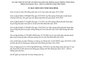 Quyết định 2142/QĐ-UBND dề án hiện đại hóa hệ thống giao thông Thái Bình 2014 2020