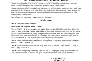 Quyết định 1354/QĐ-BTTTT năm 2014 thừa nhận phòng đo kiểm