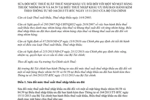Thông tư 139/2014/TT-BTC sửa đổi thuế suất nhập khẩu nhóm 84.58 và 84.59 theo 164/2013/TT-BTC