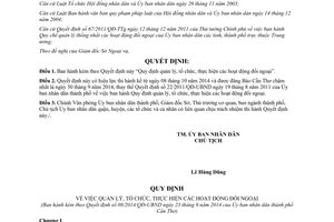 Quyết định 08/2014/QĐ-UBND quản lý tổ chức thực hiện các hoạt động đối ngoại Cần Thơ