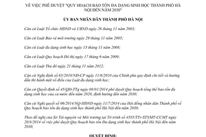 Quyết định 4924/QĐ-UBND năm 2014 bảo tồn Đa dạng sinh học thành phố Hà Nội năm 2030