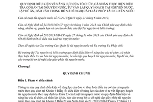 Thông tư 56/2014/TT-BTNMT điều kiện năng lực tổ chức cá nhân điều tra cấp giấy phép tài nguyên nước