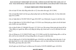 Quyết định 15/2014/QĐ-UBND cơ chế chính sách hỗ trợ thu gom xử lý rác thải sinh hoạt Thái Bình năm 2020