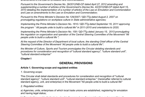 Circular No. 08/2014/TT-BVHTTDL standards consideration recognition Cultural standard agency