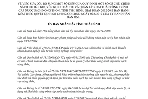 Quyết định 19/2014/QĐ-UBND sửa đổi đầu tư khai thác cấp nước sạch nông thôn Thái Bình 2012 2015