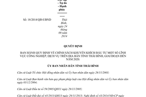 Quyết định 18/2014/QĐ-UBND khuyến khích đầu tư công nghiệp dịch vụ Thái Bình giai đoạn 2020
