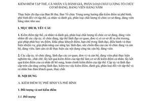 Hướng dẫn 27-HD/BTCTW 2014 kiểm điểm đánh giá chất lượng tổ chức cơ sở đảng đảng viên hằng năm