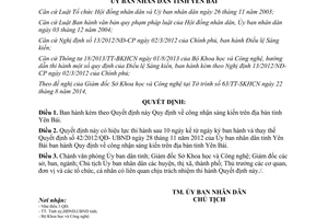 Quyết định 23/2014/QĐ-UBND công nhận sáng kiến Yên Bái