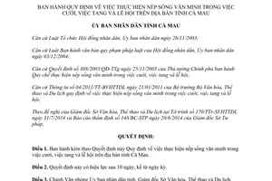 Quyết định 23/2014/QĐ-UBND nếp sống văn minh việc cưới tang lễ hội Cà Mau