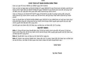Quyết định 1509/QĐ-UBND 2014 thủ tục hành chính thuộc thẩm quyền Sở Giáo dục Đào tạo Lạng Sơn