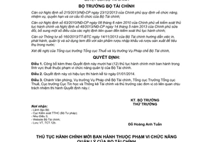 Quyết định 2482/QĐ-BTC năm 2014 thủ tục hành chính mới lĩnh vực thuế thuộc chức năng quản lý Bộ Tài chính