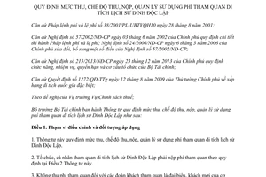 Thông tư 141/2014/TT-BTC chế độ thu nộp quản lý sử dụng phí tham quan Dinh Độc Lập