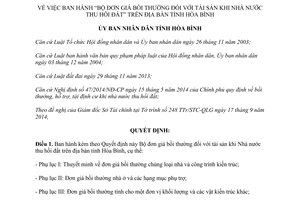 Quyết định 25/2014/QĐ-UBND Bộ đơn giá bồi thường tàn sản khi Nhà nước thu hồi đất Hòa Bình