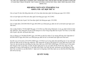 Nghị quyết 124/2014/NQ-HĐND mức chi đón tiếp thăm hỏi chúc mừng Ủy ban Mặt trận tổ quốc Việt Nam Đồng Nai