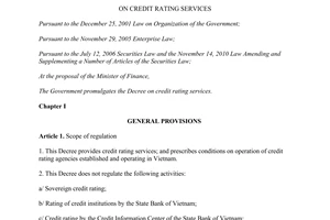Decree No. 88/2014/ND-CP on credit rating services