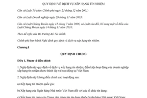 Nghị định 88/2014/NĐ-CP dịch vụ xếp hạng tín nhiệm