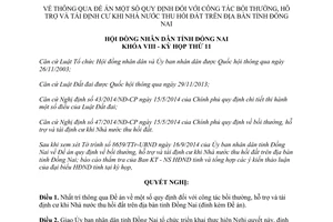 Nghị quyết 129/2014/NQ-HĐND bồi thường hỗ trợ tái định cư khi Nhà nước thu hồi đất Đồng Nai