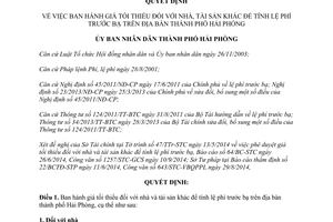 Quyết định 2045/2014/QĐ-UBND giá tối thiểu nhà tài sản khác để tính lệ phí trước bạ Hải Phòng