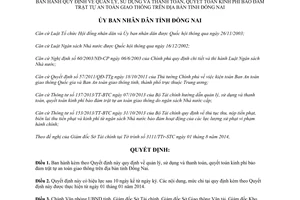 Quyết định 42/2014/QĐ-UBND quản lý sử dụng thanh toán quyết toán kinh phí bảo đảm an toàn giao thông Đồng Nai