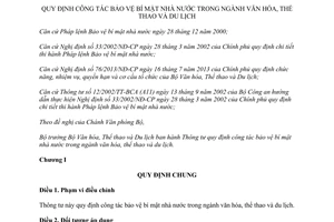Thông tư 09/2014/TT-BVHTTDL bảo vệ bí mật nhà nước văn hóa thể thao du lịch