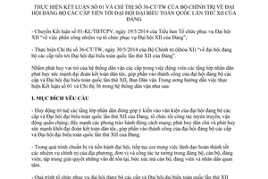 Hướng dẫn 332-HD/BDVTW 2014 thực hiện 36-CT/TW tiến tới Đại hội đại biểu toàn quốc lần XII