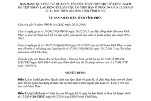 Quyết định 44/2014/QĐ-UBND quản lý hỗ trợ người lao động đi làm việc có thời hạn ở nước ngoài 2014 2015 Vĩnh Phúc