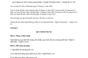 Nghị định 89/2014/NĐ-CP xét tặng danh hiệu Nghệ sĩ nhân dân Nghệ sĩ ưu tú