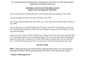 Nghị quyết 19/2014/NQ-HĐND hỗ trợ người lao động làm việc nước ngoài theo hợp đồng 2014 2016 Đồng Tháp