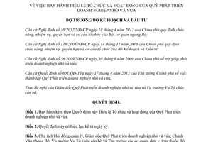 Quyết định 1339/QĐ-BKHĐT 2014 Điều lệ tổ chức hoạt động Quỹ Phát triển doanh nghiệp nhỏ vừa