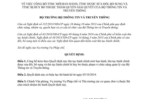 Quyết định 1386/QĐ-BTTTT năm 2014 thủ tục hành chính mới sửa đổi bãi bỏ Bộ Thông tin Truyền thông