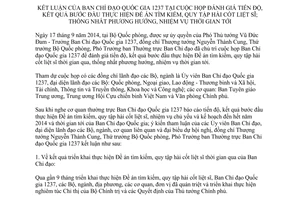 Thông báo 388/TB-VPCP năm 2014 kết luận đề án tìm kiếm quy tập hài cốt liệt sĩ