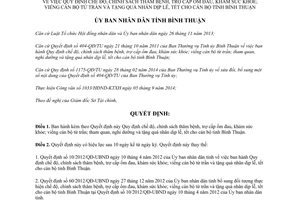 Quyết định 42/2014/QĐ-UBND chính sách thăm bệnh trợ cấp ốm đau viếng cán bộ từ trần Bình Thuận