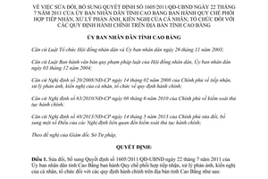 Quyết định 32/2014/QĐ-UBND sửa đổi 1605/2011/QĐ-UBND tiếp nhận xử lý phản ánh quy định hành chính Cao Bằng