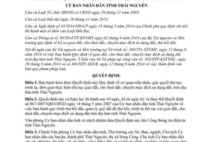 Quyết định 43/2014/QĐ-UBND trình tự thủ tục giao đất cho thuê đất chuyển mục đích sử dụng đất Thái Nguyên