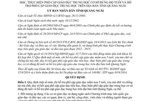 Quyết định 47/2014/QĐ-UBND chi hỗ trợ phổ cập giáo dục xóa mù chữ chống tái mù chữ Quảng Ngãi