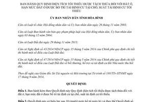 Quyết định 26/2014/QĐ-UBND diện tích đất ở tối thiểu được tách thửa hạn mức đất ở tái định cư Hòa Bình