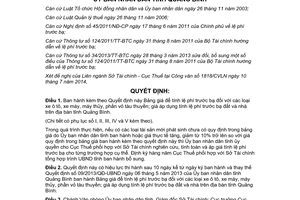Quyết định 23/2014/QĐ-UBND lệ phí trước bạ ô tô xe máy máy thủy vỏ tàu thuyền nhà đất Quảng Bình
