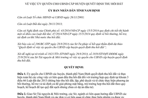 Quyết định 20/2014/QĐ-UBND ủy quyền Ủy ban nhân dân cấp huyện quyết định thu hồi đất Nam Định