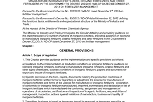 Circular No. 29/2014/TT-BCT detailing inorganic fertilizers guidance on licensing to manufacture inorganic fertilizers