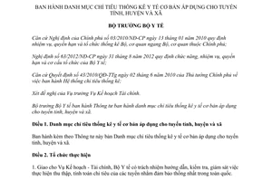 Thông tư 32/2014/TT-BYT Danh mục chỉ tiêu thống kê y tế cơ bản áp dụng cho tuyến tỉnh huyện xã