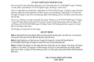 Quyết định 42/2014/QĐ-UBND bồi thường nhà vật kiến trúc di chuyển mồ mả Nhà nước thu hồi đất Hà Nam