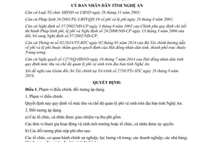 Quyết định 67/2014/QĐ-UBND mức thu trích nộp quản lý phí vệ sinh Nghệ An