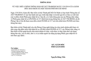 Thông báo 2594/TB-BHXH 2014 điều chỉnh 2427/TB-BHXH quy trình tiếp nhận hồ sơ Bảo hiểm xã hội Hồ Chí Minh