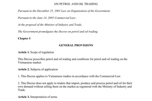 Decree No. 83/2014/ND-CP dated September 3 2014 on petrol and oil trading