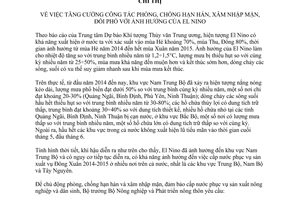 Chỉ thị 7071/CT-BNN-TCTL 2014 phòng chống hạn hán xâm nhập mặn đối phó ảnh hưởng El Nino