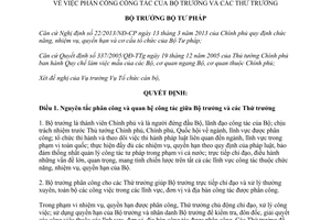 Quyết định 2022/QĐ-BTP năm 2014 phân công công tác Bộ trưởng các Thứ trưởng
