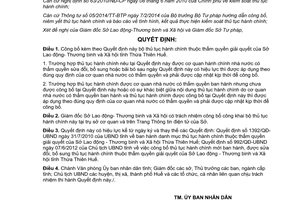 Quyết định 1770/QĐ-UBND 2014 thủ tục hành chính thuộc Sở Lao động Thương binh Xã hội Thừa Thiên Huế