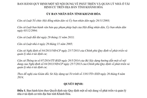 Quyết định 18/2014/QĐ-UBND phát triển quản lý nhà ở tái định cư Khánh Hòa